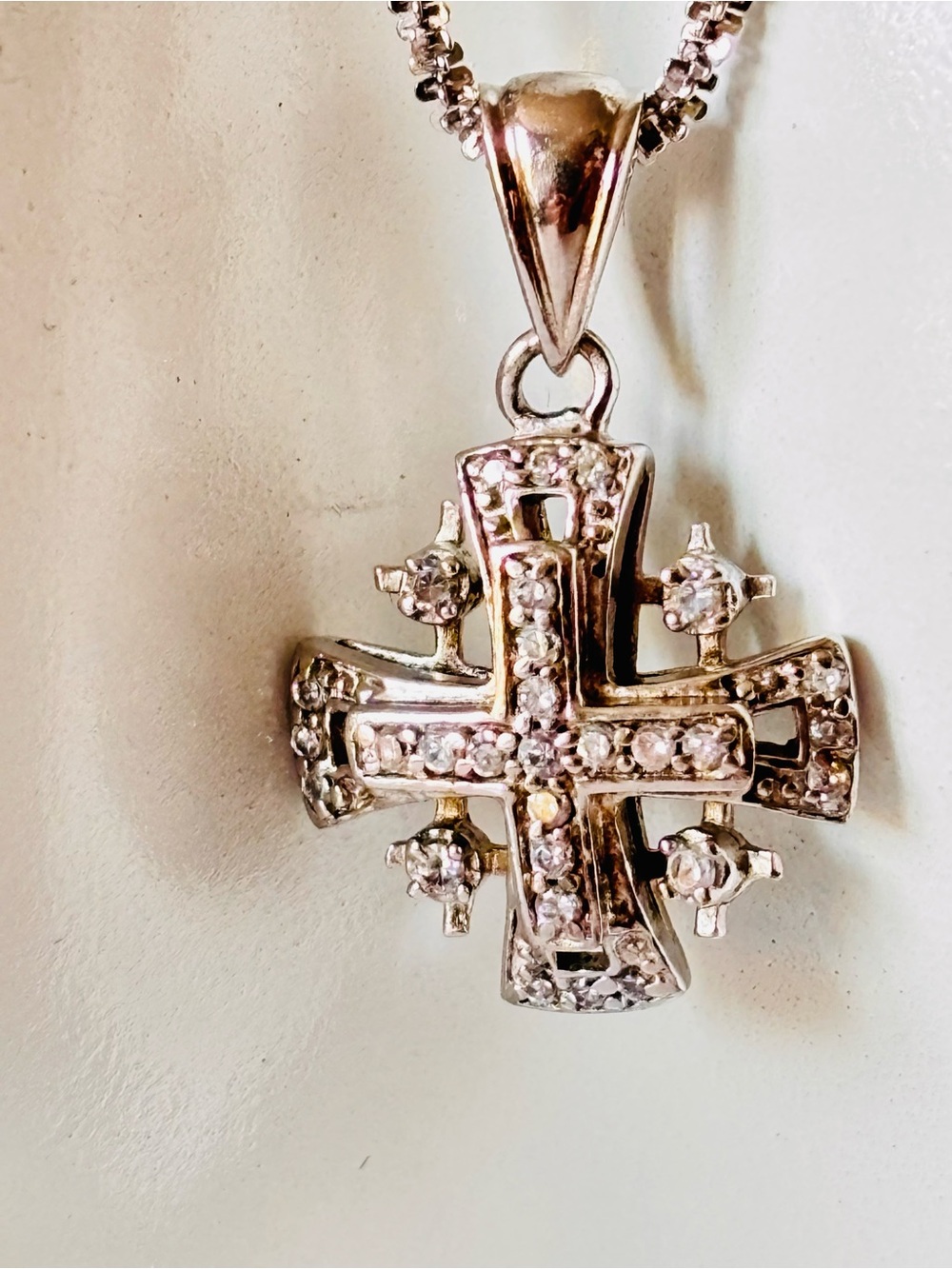 Jerusalem Cross Pendant (silver 925), Zircons chain 925s Italy
